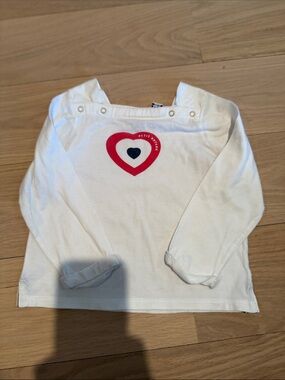Petit Bateau square neck White Long Sleeve Top with Red and Navy Heart